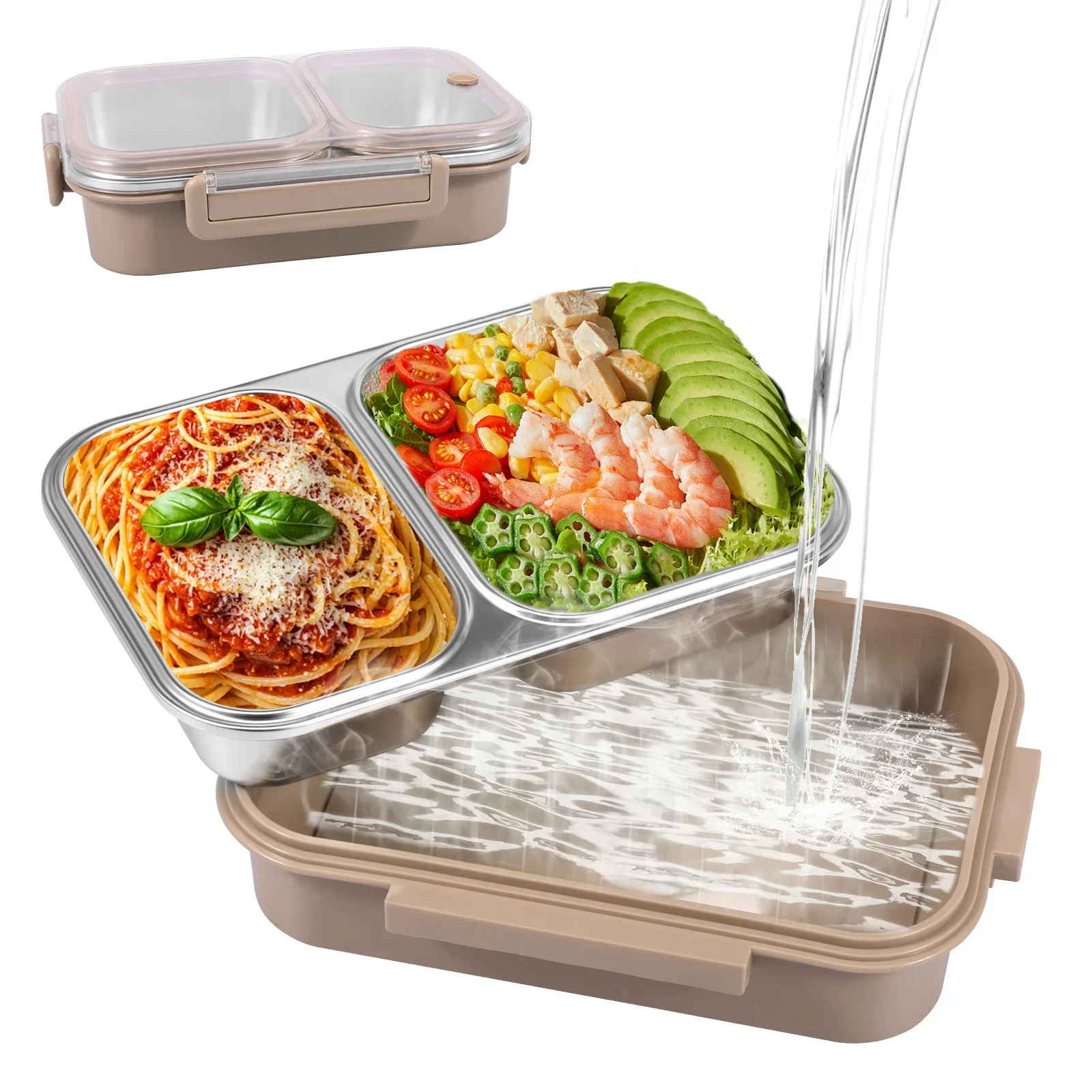 

Portable Lunch Box Stainless Steel 3 Compartment Lunch Box Office Worker Students Sealed Bento Microwae Heating Food Container