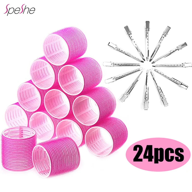 24pcs Self Grip Hair Rollers with Clips Heatless Hair Curlers No Heat Hair Volume Curlers Curling Rolls  Hair Styling Tools