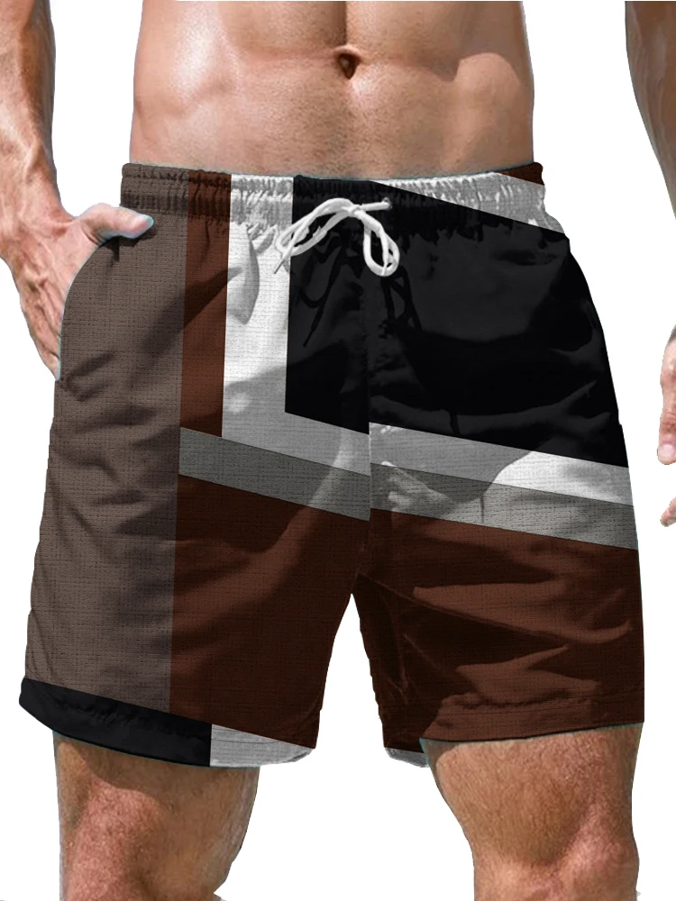 Geometry Splicing 3d Digital Printing Shorts Street Outdoor Sports Casual Men's Oversize Shorts Summer Fashion Surfing Shorts