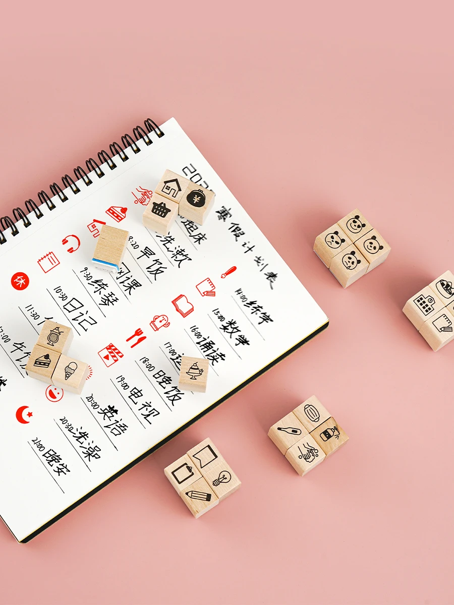 4pcs/set Japanese KODOMO NO KAO Wooden Stamp Cute Cartoon Mini Pattern