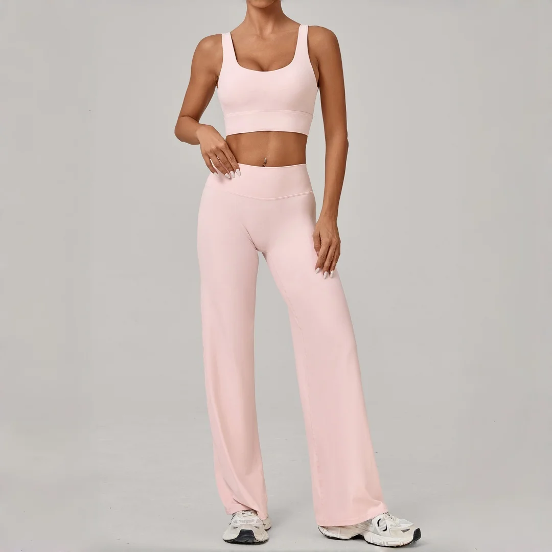 

New Women's Seamless Yoga Sets Tight Blackless Sports Bra Straight Leg Pants Fitness Suit Running Casual Workout Gym Yoga Set