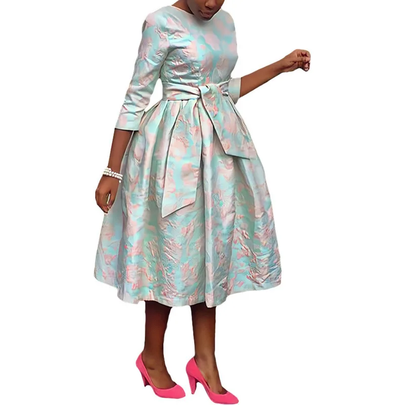

New Women Fashion Round Neck Jacquard Fabric Flared Dress Elegant Design Comfortable Fit Trendy Style Perfect For Casual