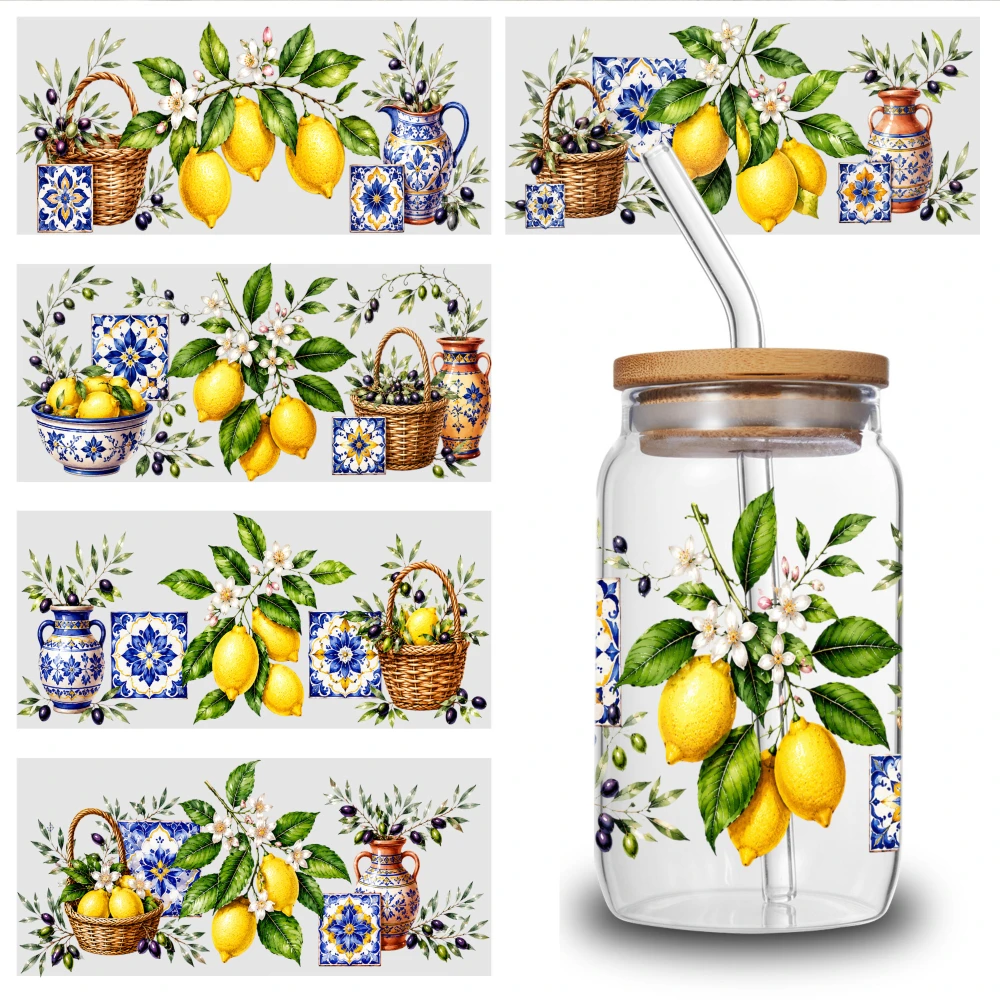5 Sheets Lemon Branch Pattern UV DTF Stickers Glass DTF Transfer Stickers Plastic Self-Adhesive Labels UV DTF Transfer Stickers