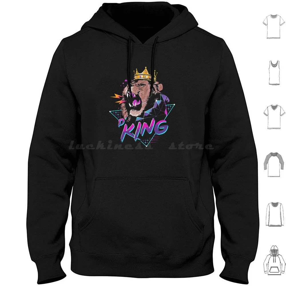 Rad King Hoodies Long Sleeve Retro King Of The Jungle Lion Animal 80s Animals Roar