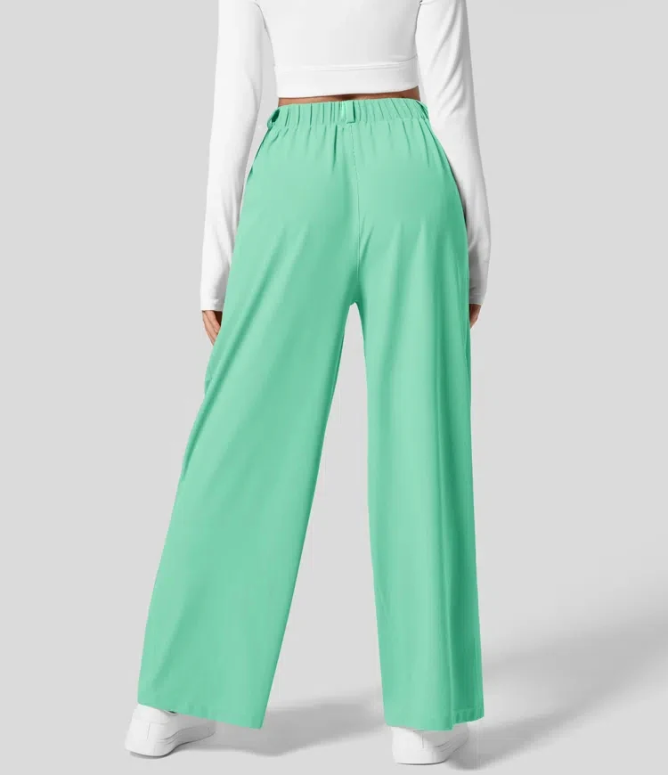 Damenhose, karierte, figurbetonte Hose mit weitem Bein und Taschen, hochtaillierte, lässige, figurbetonte Hose mit weitem Bein für Damen. – Detail 31