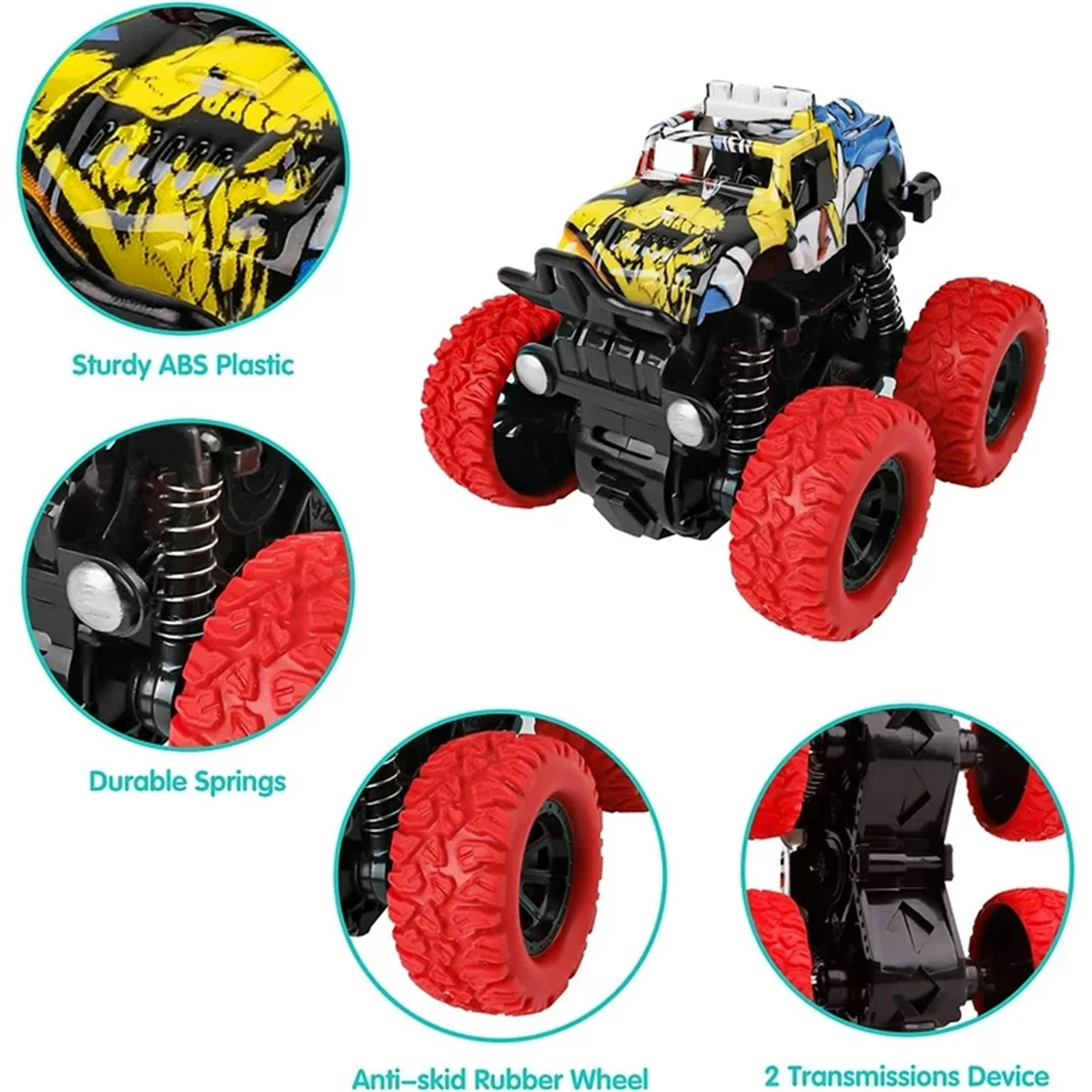 Pull-up Monster Truck Brinquedos para Crianças, Inércia Veículos, Inércia Car, Fricção Powered, Meninos e Meninas, 4PCs, 1 a 6 Anos de Idade