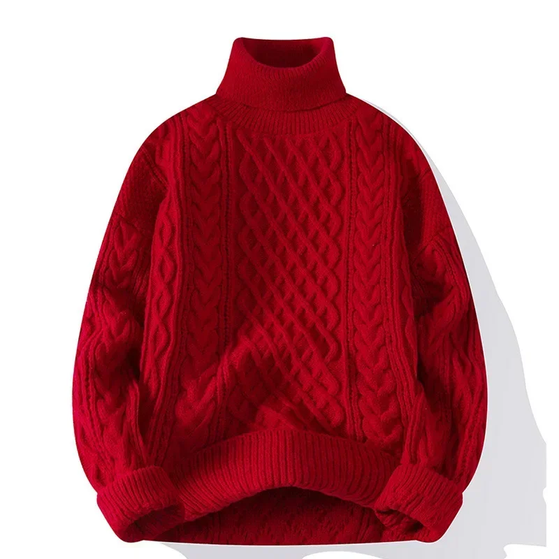 

Red High Collar Sweater for Men And Women Lazy Knitted Outerwear Twist Design Casual Winter Fashion from Mainland China