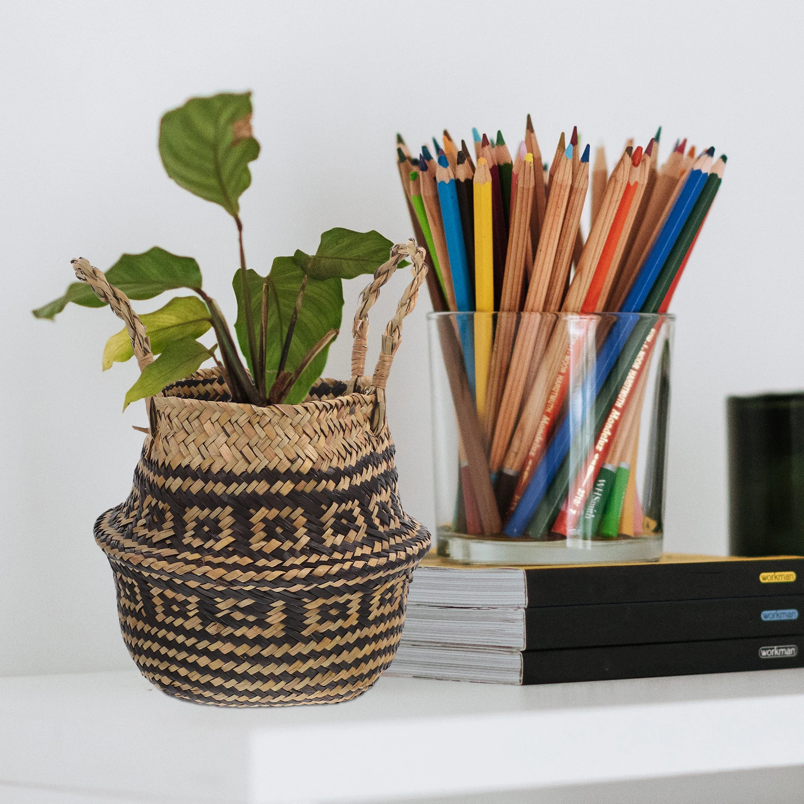 

Foldable Handheld Flower Woven Storage Baskets Decorative Flower Pot Grass Basket For Home Office Bedroom Plants Flowers
