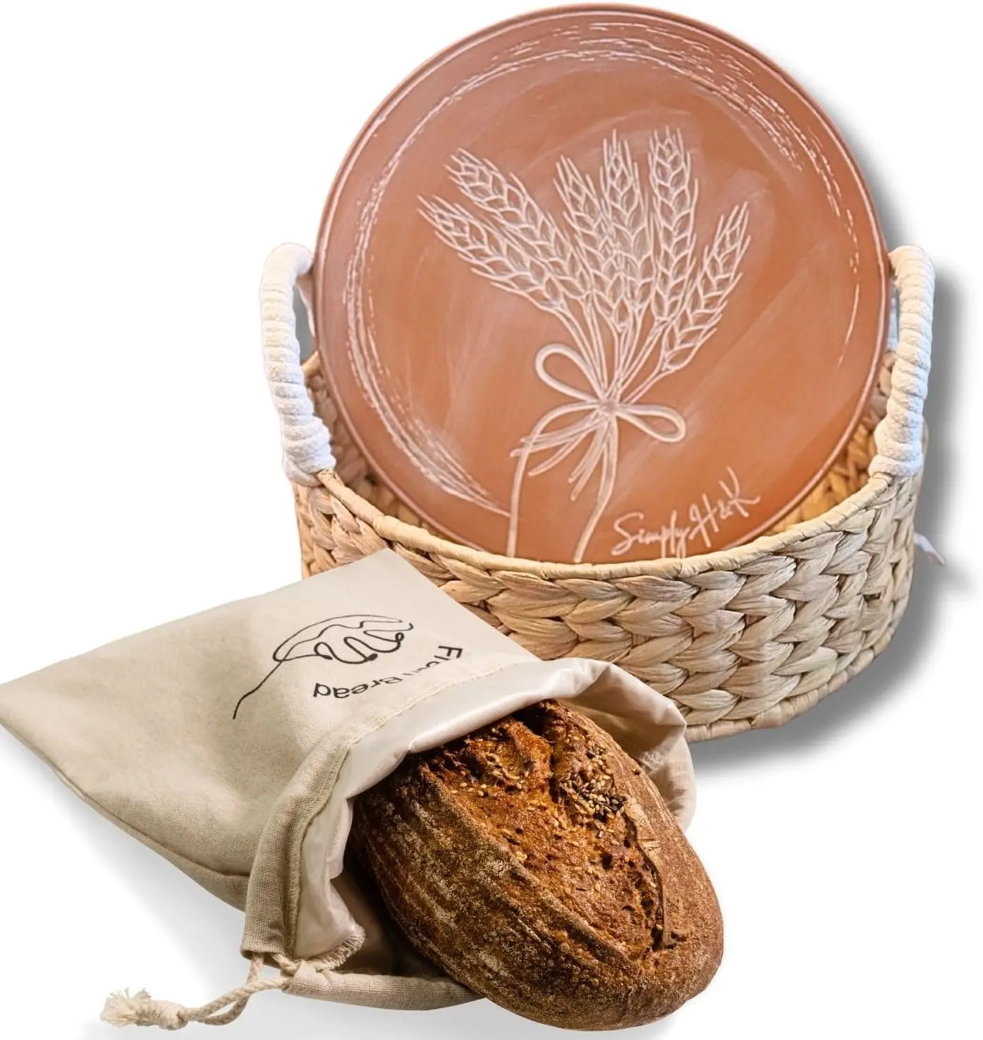 

11" Round Bread Warmer Basket with Terracotta Stone & Reusable Bag - Perfect Gift for Bakers