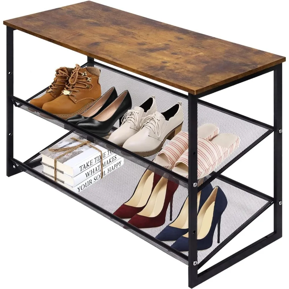 3-Tier Tilting Adjustable Freestanding Shoe Rack 6-Pairs 25.2 in Length for Durability and Stability Entryways, Hallways,Closets