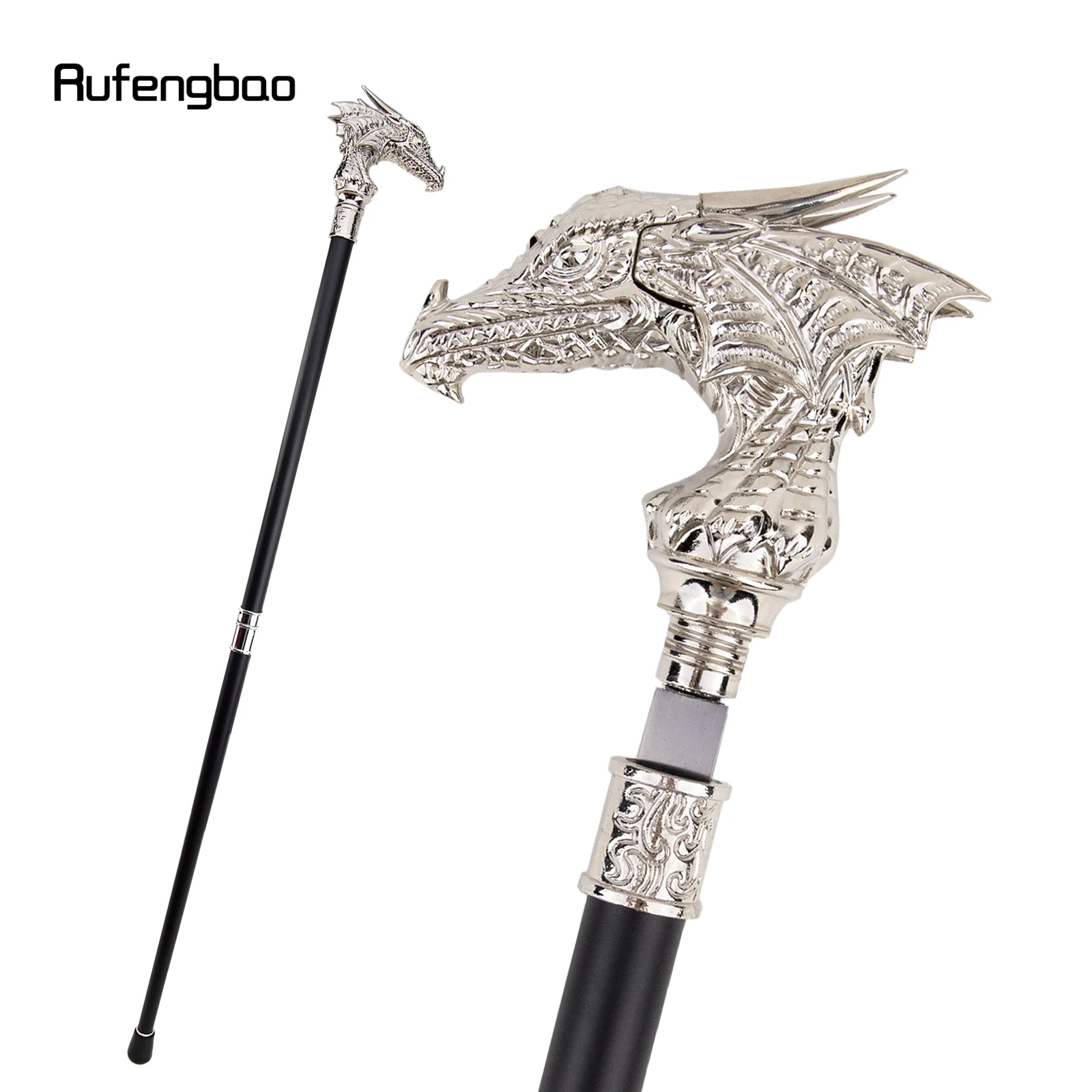 

White Luxury Dragon Head Walking Stick with Hidden Plate Self Defense Fashion Cane Plate Cosplay Crosier Stick 93cm