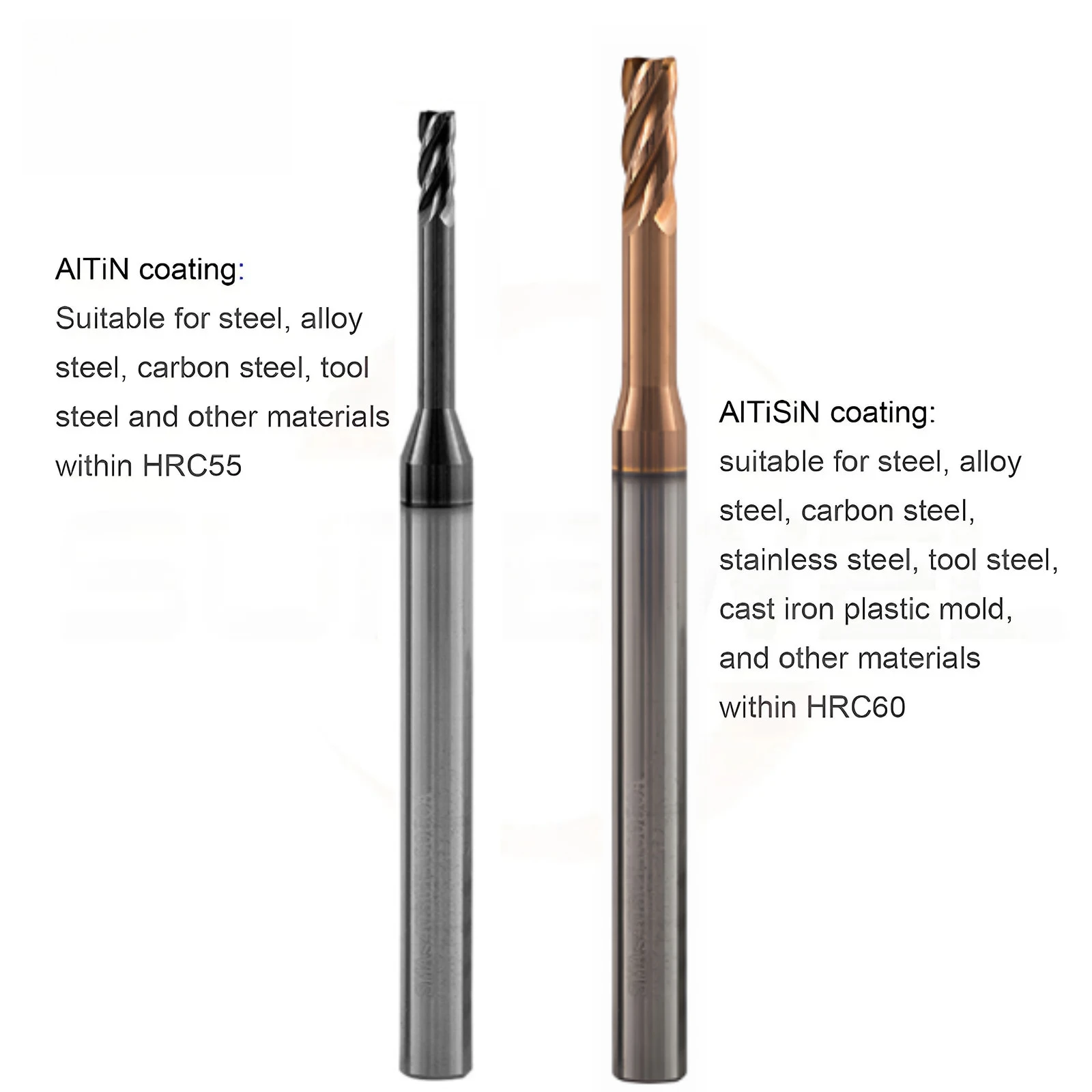 1-3mm 4 Flute Superhard Long Neck End Mill HRC60 Carbide CNC Tool R0.1 R0.2 for Stainless Steel Deep Groove Milling Cutter CNC