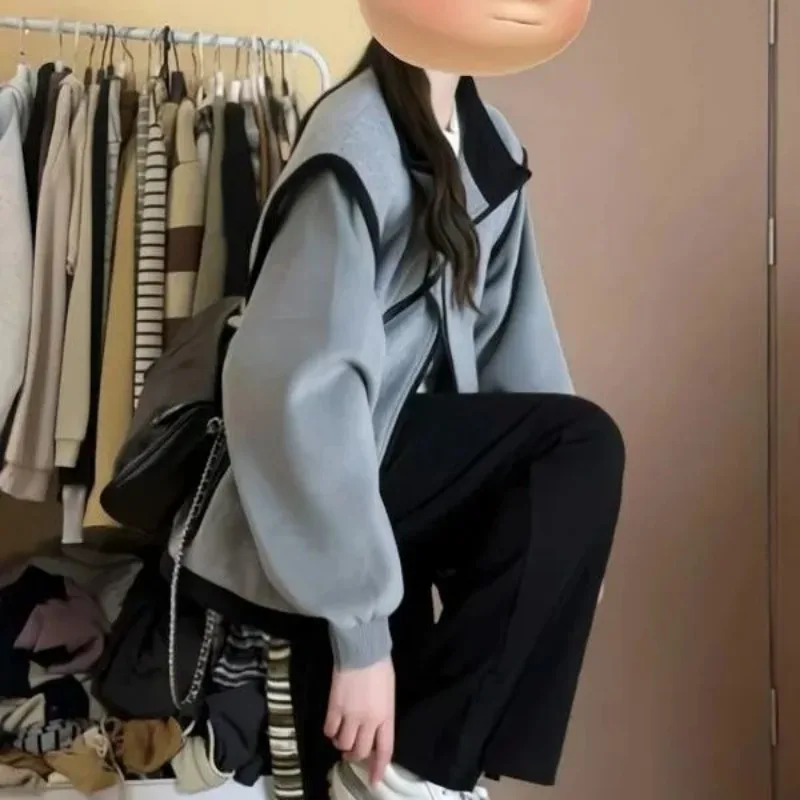 

Women Clothing Autumn Fashion All-match Simplicity Temperament Solid Color Stand-up Collar Female Appear Thin Loose Cardigan Coa