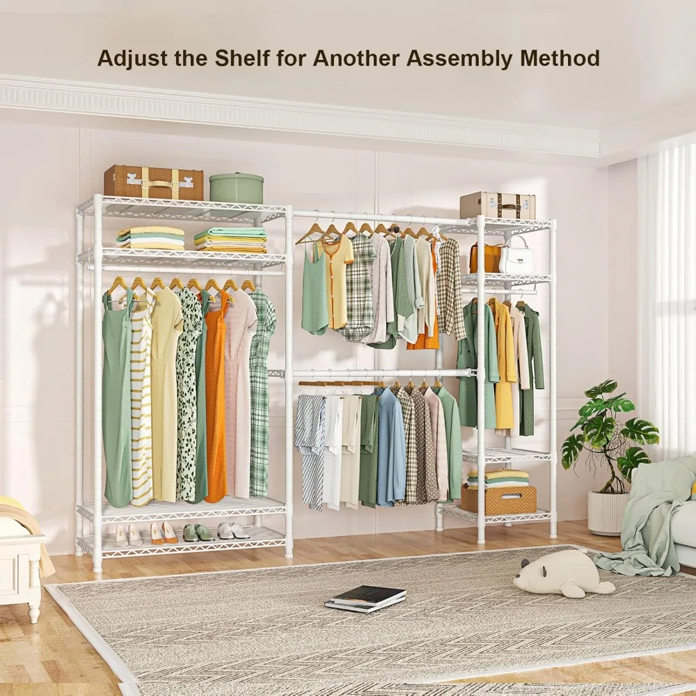 

Heavy-Duty Garment Rack, Metal Freestanding Clothes Rack and Closet Storage Organizer with 8 Shelves and 4 Hanger Rods