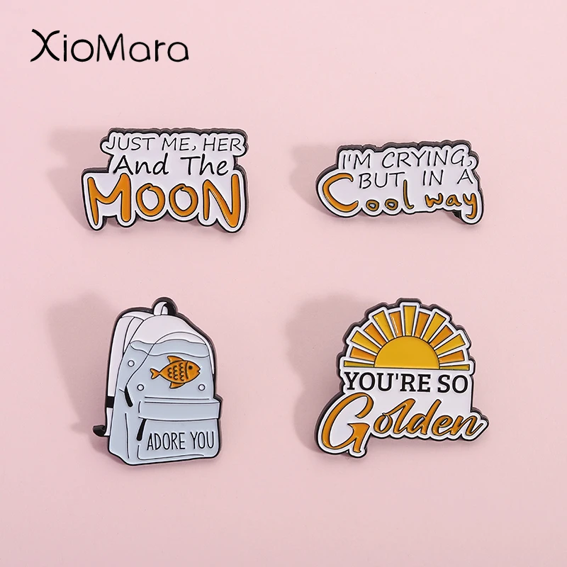 

Adore You Goldfish Enamel Pins You'Re So Golden Sun Actively Praise The Emotional Metal Brooch Lapel Badge Decorative Jewelry