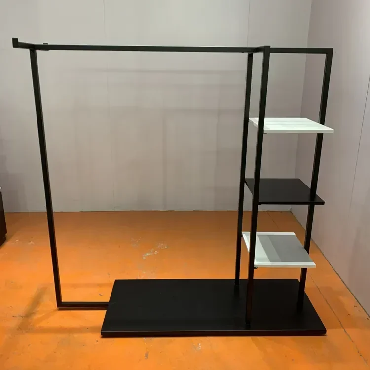 Customized Metal & Wood Foldable Clothes Display Rack Personalized Hanging Clothing Shelf For Store Use