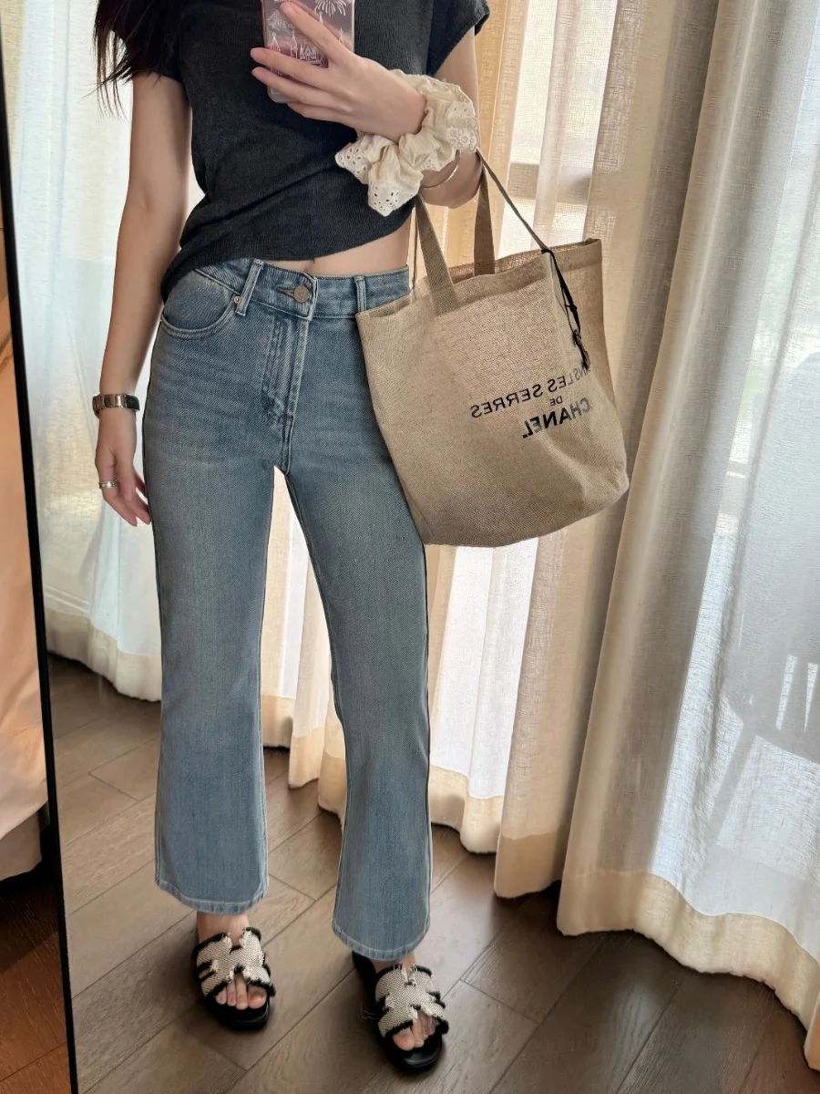 

Slimming High Waist Straight Leg Jeans Fre Clean Sle Nine Point Small Flared Blue Denim Women's Premium Quali Spring Su...