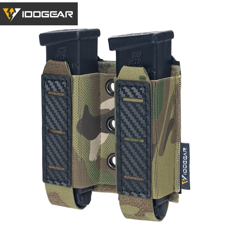 IDOGEAR Tactical Molle 9mm Mag Pouch Military Double 9mm Mag Carrier Carbon Fiber Hunting Airsoft Accessories CS Wargame