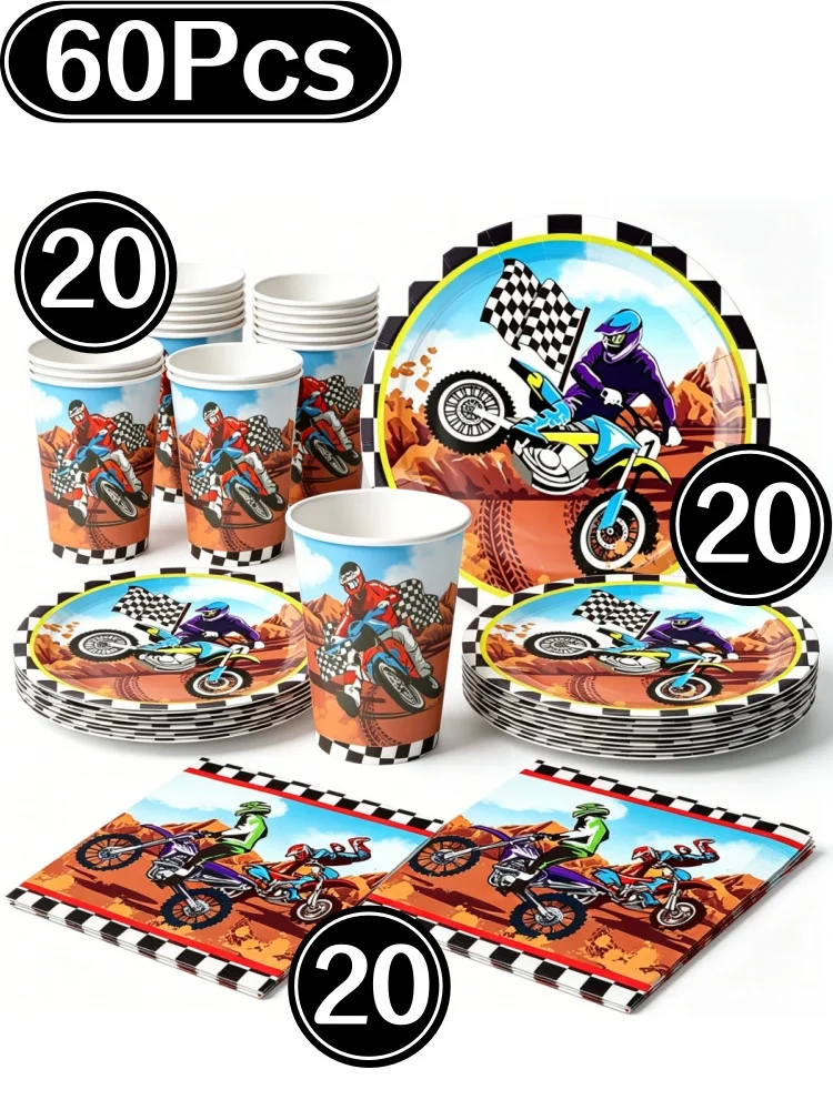 AliExpress Hasbro 60Pcs Dirt Bike Themed Disposable Tableware Set Paper Plates Cups Napkins for Boys Motorcycle Birthday Party Supplies Decoration