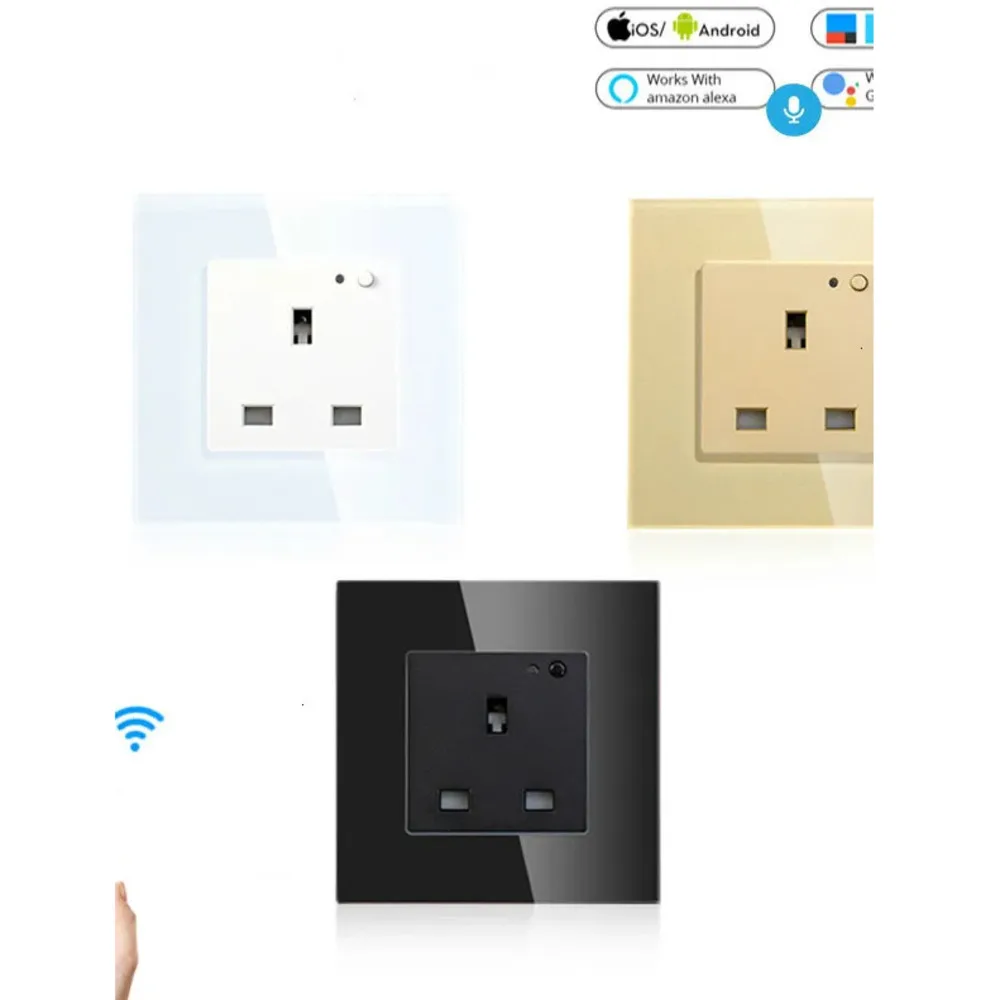 UK WiFi Smart Wall Socket 13A Outlet Glass Panel,Smart Life/Tuya APP Remote Control,Works with Amazon Echo Alexa Google Home