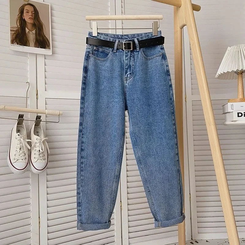 

Women Spring High Waist Zipper Denim Loose Harem Trousers Jeans Female Vintage Balloon Pants Ladies Casual Denim Pants