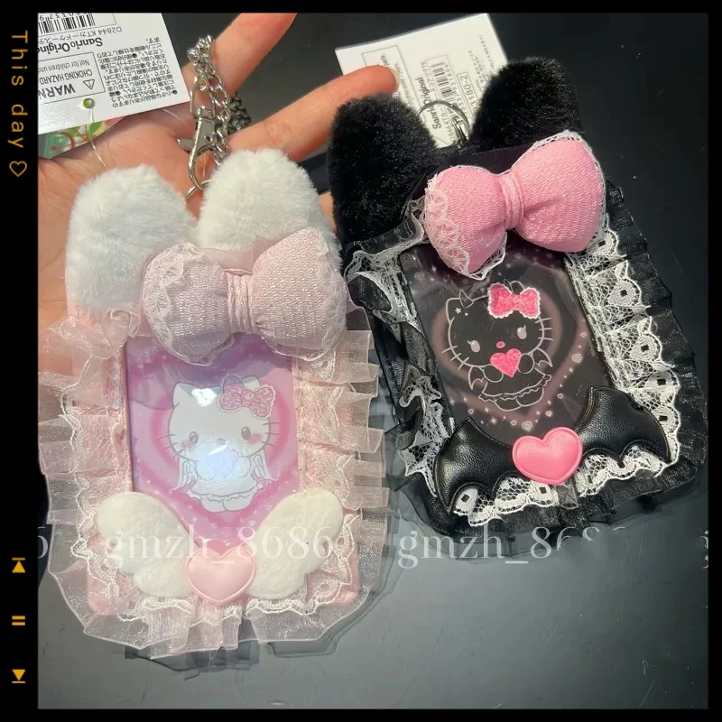 

Kawaii hello kitty anime keychain DIY polaroid three-inch protective case card holder cute angel and devil pink ladies