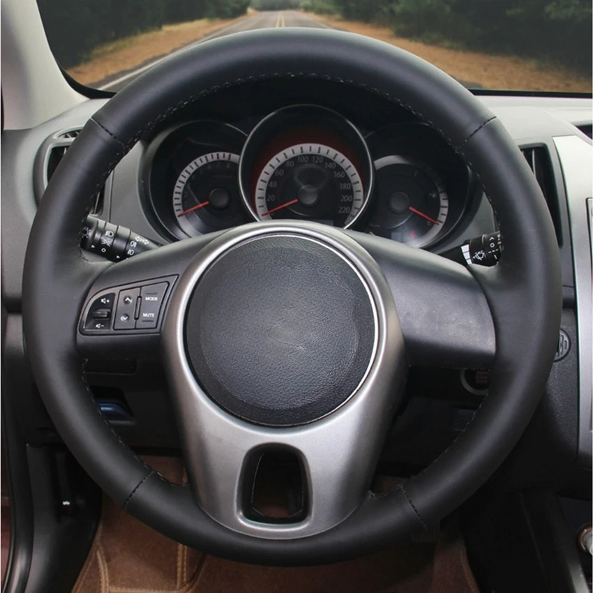 DIY Black Artificial Leather Hand-stitched Car Steering Wheel Cover for Kia Forte 2009-2014 Soul 2010-2013 Rio 2009-2011