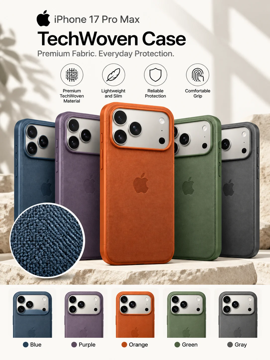 Etui z tkaniny do iPhone 17 Pro Max i 17 Pro z technologią bezprzewodowego ładowania MagSafe, tkaninowe, z ochroną aparatu, odporne na wstrząsy. — 2