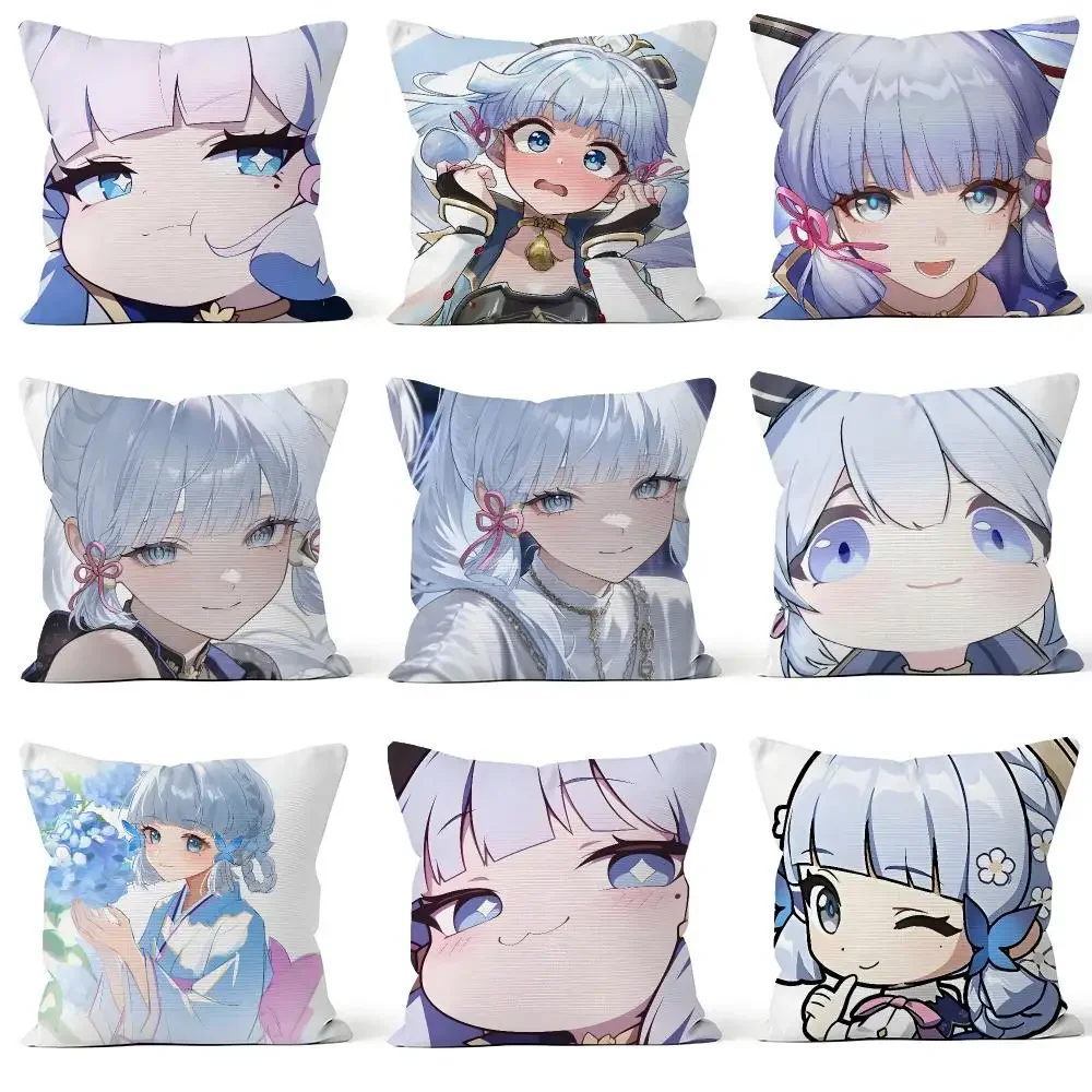 Game Genshin Impact Kamisato Ayaka Cryo Cushion Cover Throw Pillow Soft Short Plush Cozy Durable For Sofa Bedroom Home Decor