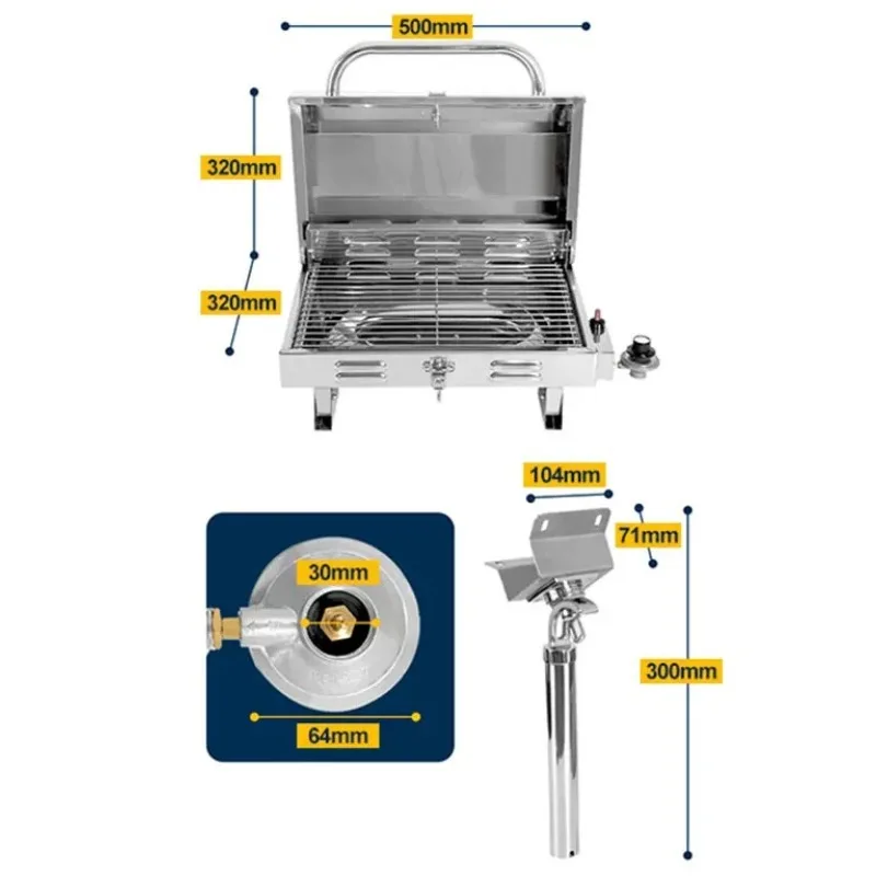 Marine Adjustable Boat BBQ Grill with Inclined Bracket Mount Propane Gas Grill Boat Accessories