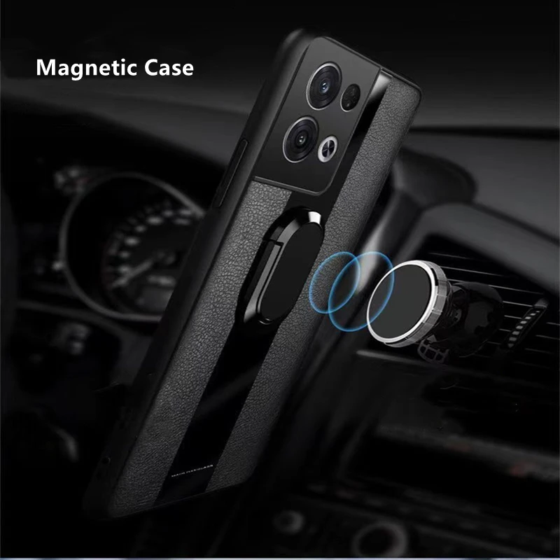 Luxury Leather Magnetic Case For Oppo Reno 8 5G Case Fashion Holder Ring Phone Cover For Oppo Reno 8 Pro Plus Coque Funda Bumper