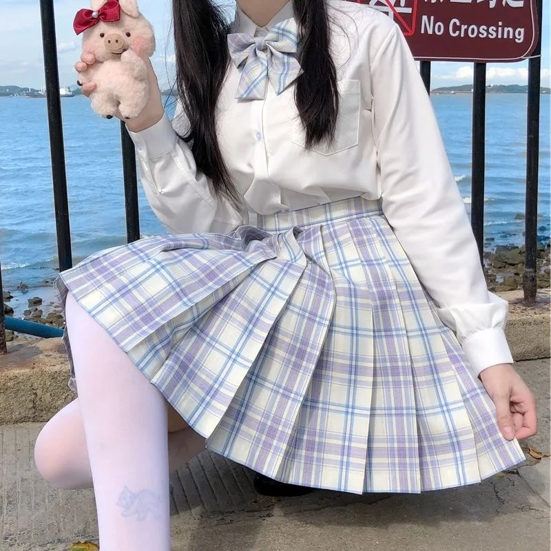 [Starlight] Nuove gonne a pieghe scozzesi a vita alta estive a maniche lunghe/corte Abito da donna JK Uniforme scolastica Studenti Vestiti per ragazze