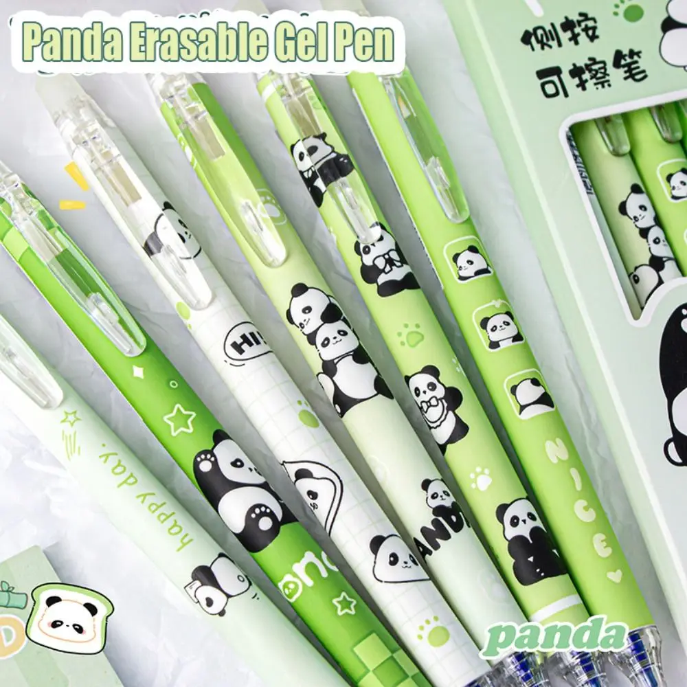 6Pcs High Quality 0.5mm Blue Press Gel Pen Panda ST Pen Tip Erasable Pen School/Office Stationery Signature Pen