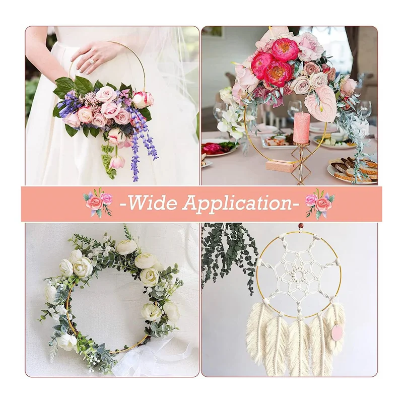 

12 Pack Metal Floral Hoops With 12 Pack Wood Place Card Holders, Wreath Macrame (8/10/12 Inch)