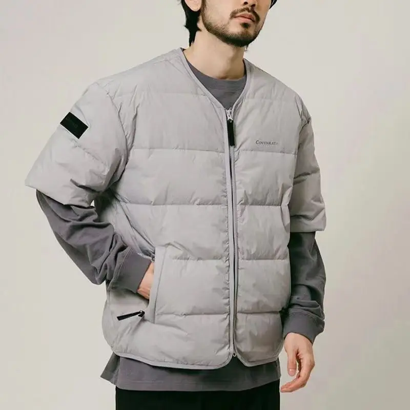 Pareja japonesa, chaqueta acolchada de algodón de manga corta para otoño e invierno, nuevo chaleco cálido sin cuello con cremallera, Parkas para hombres, prendas de vestir exteriores de moda