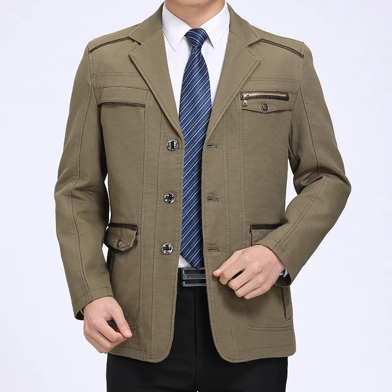 

2025 Spring Autumn Men's Turn Down Collar Jackets Cotton Solid Business Casual Outwear Coat Male Single Breasted Fashion Blazers