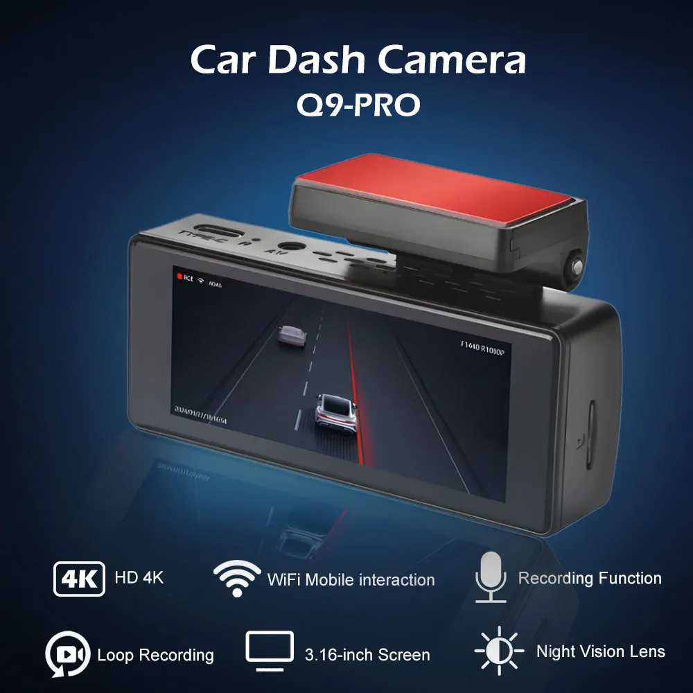 For Cars Q9 PRO Car Dash Cam Camera DVR In The Car Video Recorder 24H Parking WiFi APP Monitor 140 Rotation 1440P HD 4K Screen