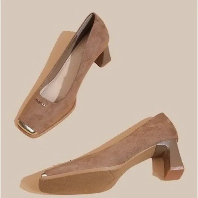 New Style Women's Fashion Leopard Print Buckle Women's Pumps Square Toe Stripper Party Concise Splice Ladies Shoes Zapatos Mujer