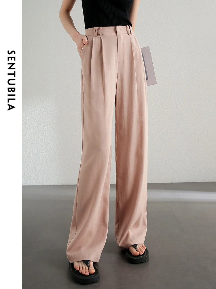 

SENTUBILA Wide Leg Pink Pant Women 2024 Summer Comfort 100% Lyocell Casual Full Length Baggy Pants Commute Trousers 142K54506