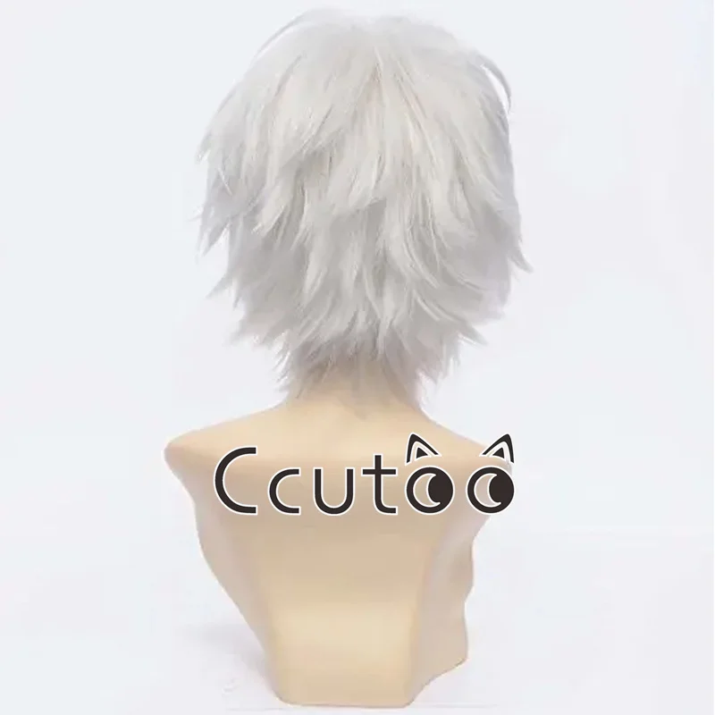 ccutoo Men's Silver White Short Shaggy Layered Synthetic Hair The Future Diary Akise Aru / Sakata Gintoki Cosplay Cos Wigs