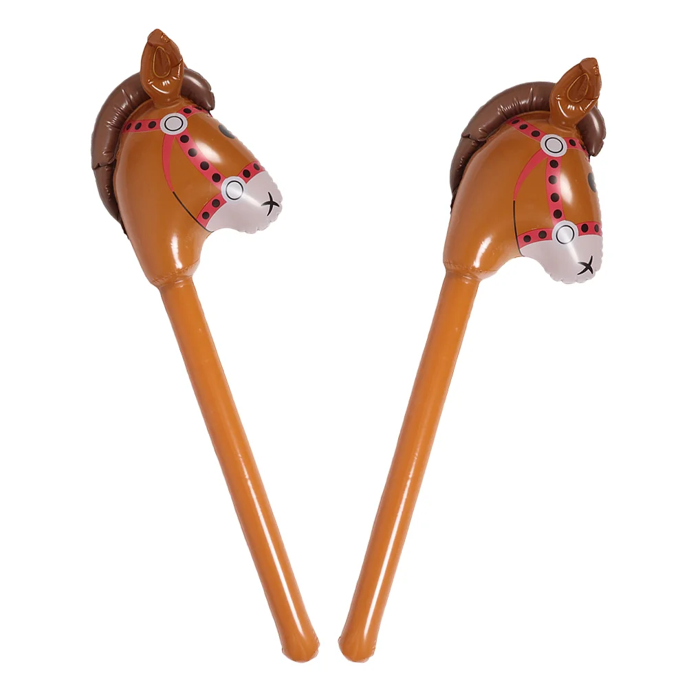 

2 Pcs Inflatable Horse Stick Balloon Light Brown Toy Hammer Sensory Training Aid Children Coordination Skills Animal Design