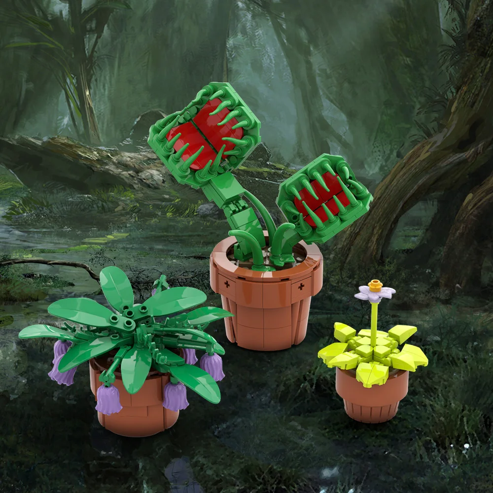 Gobricks MOC potted tropical plants Building Blocks Model Creative Carnivorous Plant Bricks diy Assembled Toy Children Gift