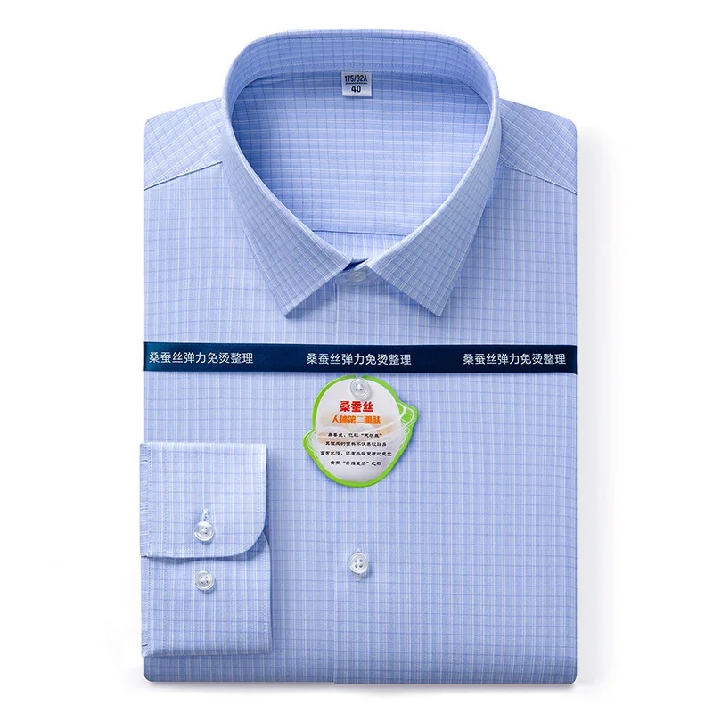 New Men Spring Summer Plaid Shirt Casual Business Long Sleeve