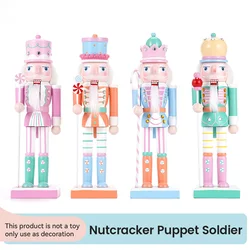 25cm Wooden Nutcracker Ornament Candy Series Soldier Statues Handcraft Doll Toy Home Office Decoration Statues Christmas Gift