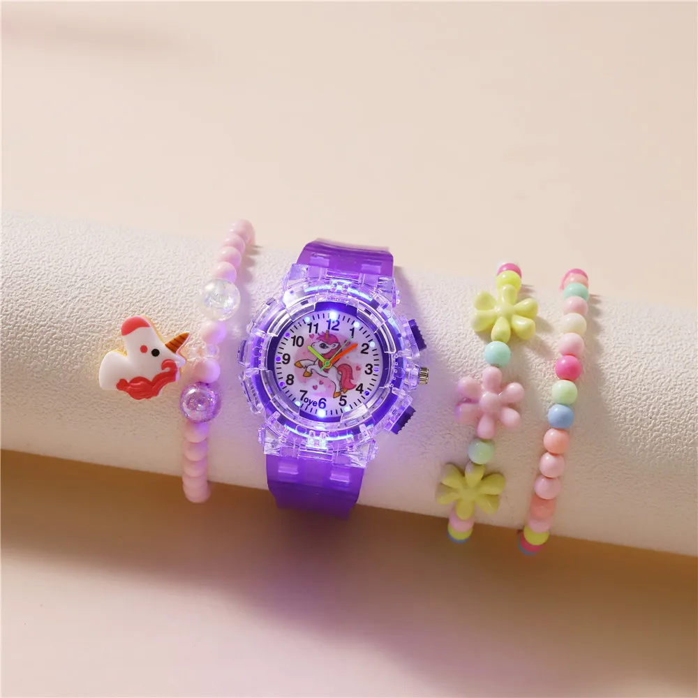 Cute Unicorn Glow-in-the-dark Flash Sports Watch Children\'s Cartoon Quartz Watch