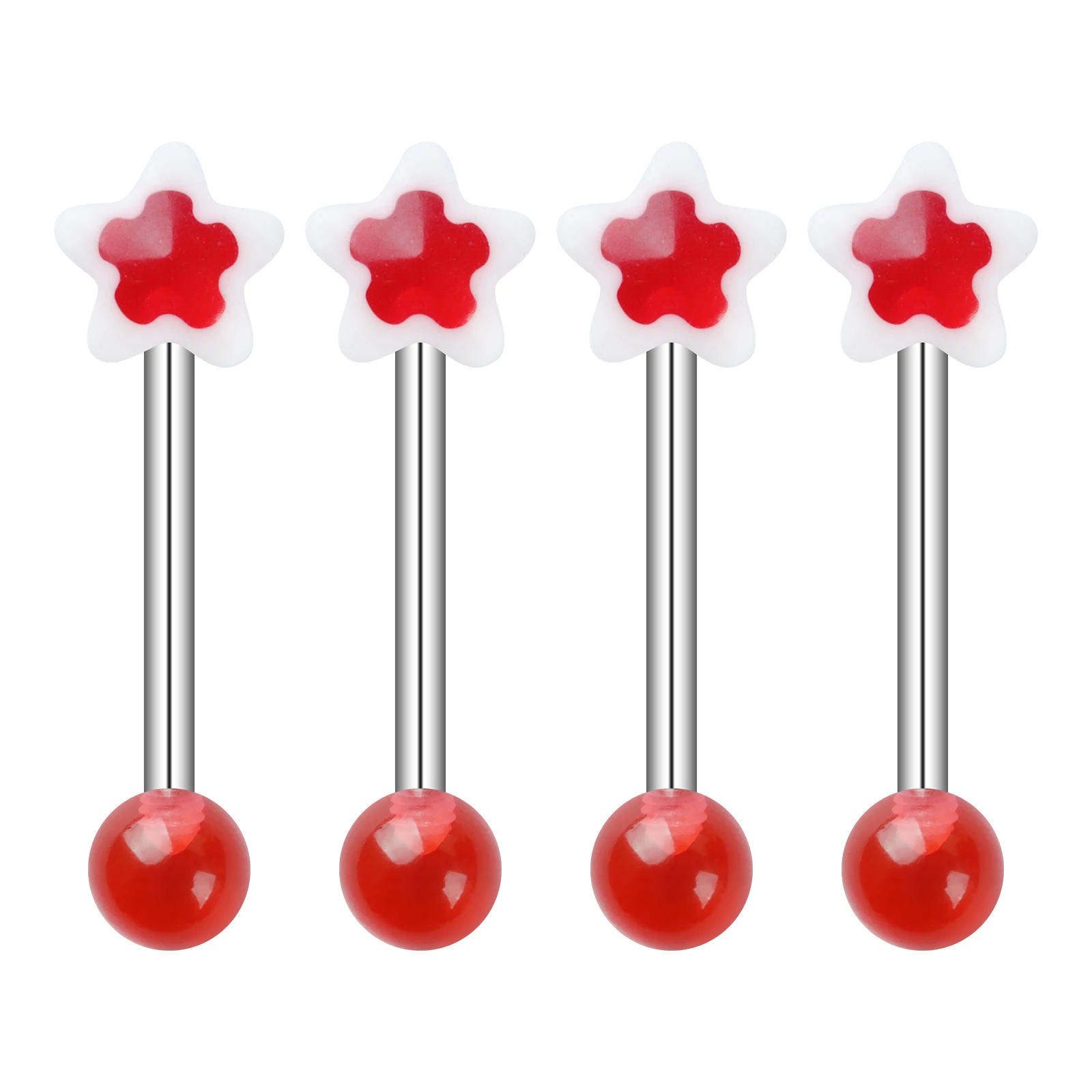 1/3/5/10pcs Cute Acrylic Tongue Piercing Red Star Shaped Tongue Nail Stainless Steel Rod Sexy Women's Piercing Jewelry Gift