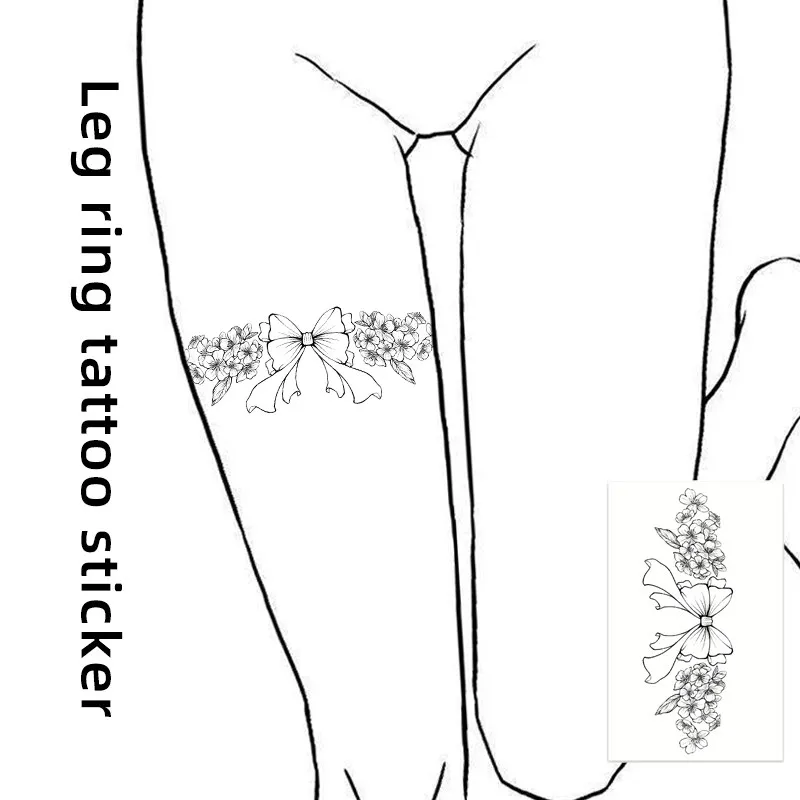 

Black & White Bow Floral Leg Tattoo Sticker: Minimalist design for neck scar cover. Realistic semi-permanent & temporary.