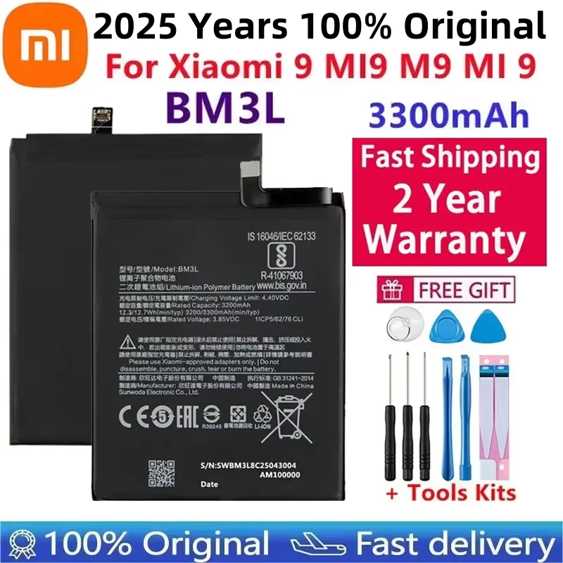 

Fast Shipping 2025 Year 100% Original Replacement Battery 3300mAh For Xiaomi 9 MI9 M9 MI 9 BM3L Genuine Phone Battery Batteries