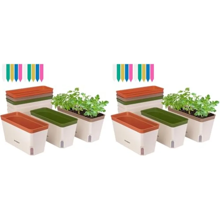 

Self-Watering Planters, 12-Pack 10.5 Inch Compact Rectangular Window Herb Planter Box with 10 PCS Plant Labels, Plant Container