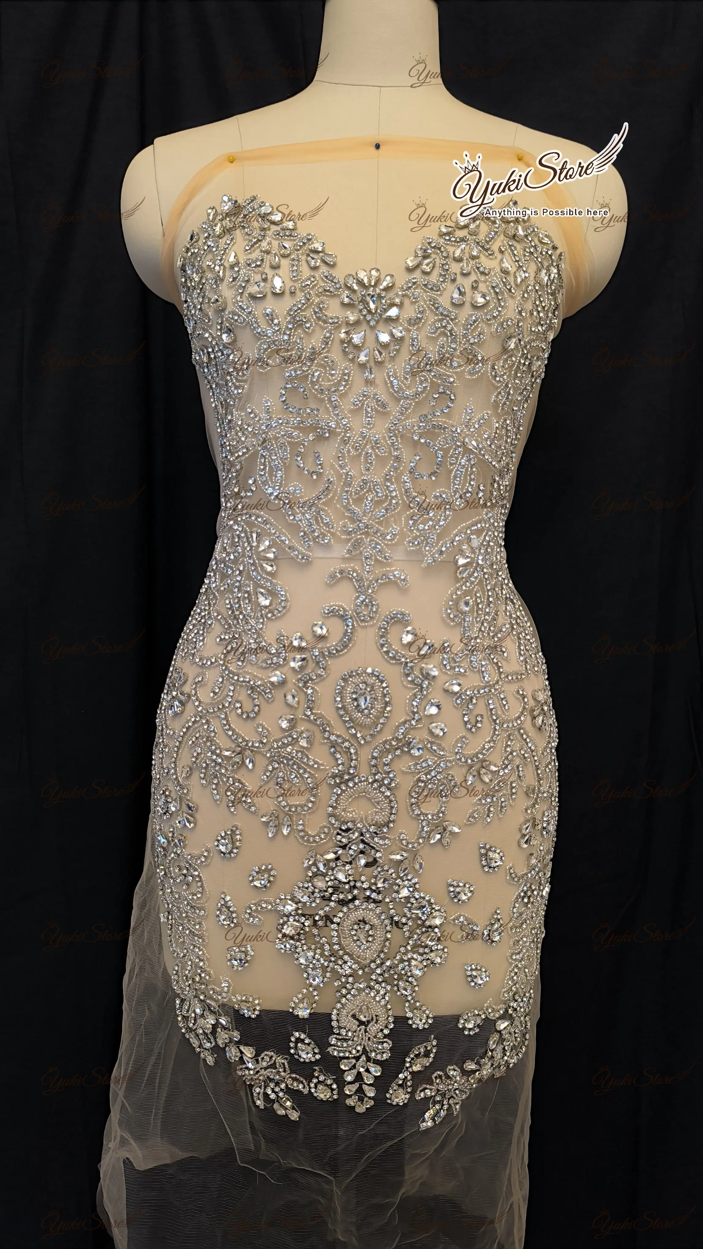 Handmade Full glass stone Wedding Dress Bodice Sexy Stone Beaded Rhinestone Mesh Lace Applique Bodice JY078 2024Silver